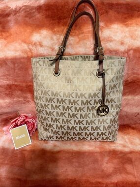Michael Kors MK Frabric Tote MK Logo Signature Tote Bag Double Handles